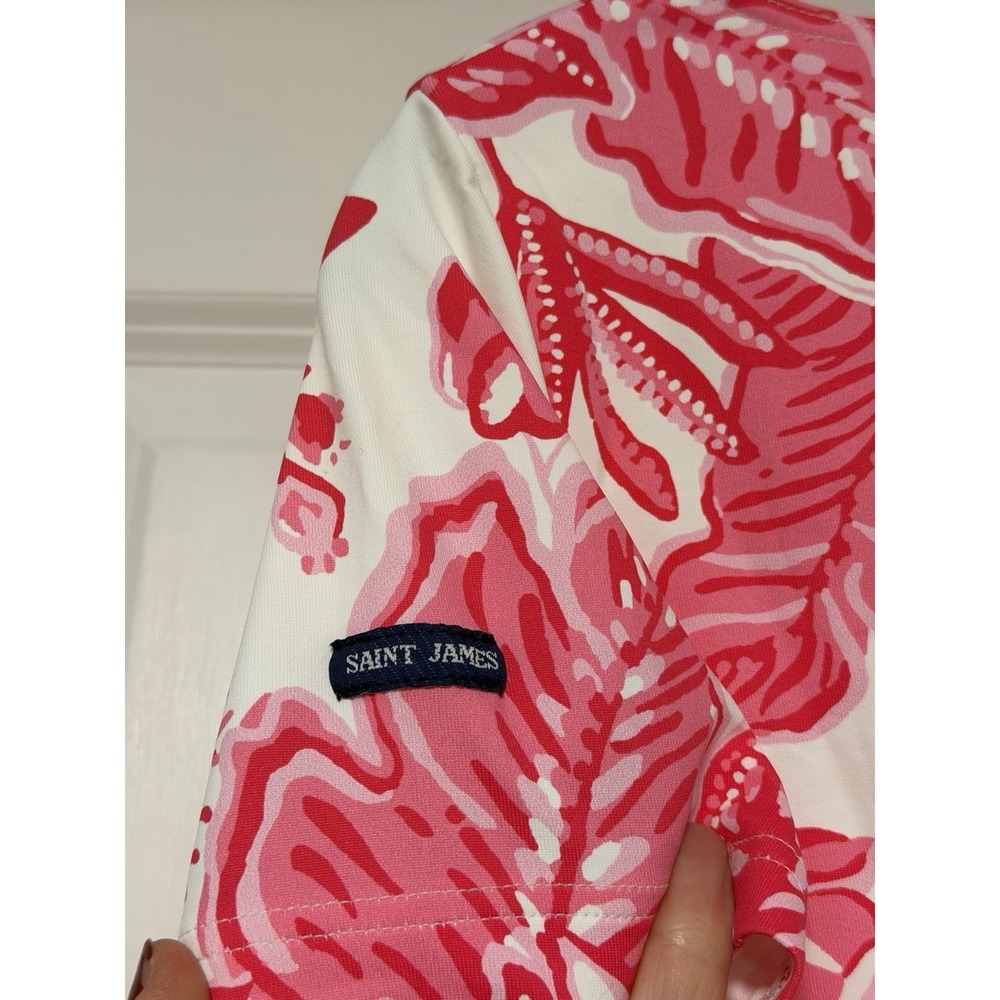 Lilly Pulitzer X Saint James, Short Sleeve Stretch Top, Rose Soleil, Size Med View 3